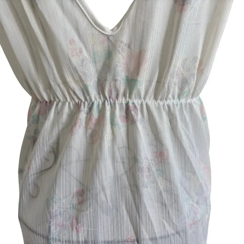 Vintage 70's Quilted Cottage Floral Maxi Nightgown Boho Retro V Neck
